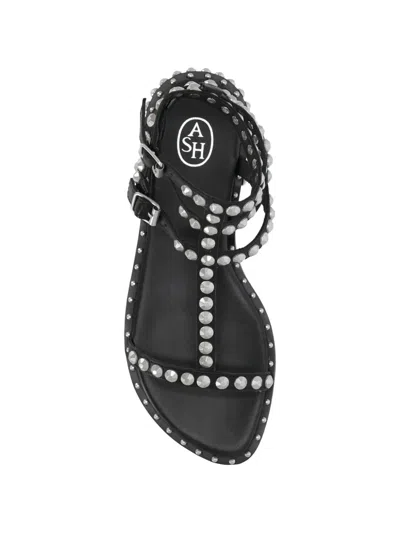 Ash Flat Sandals Three Ankle Straps Studs In Black