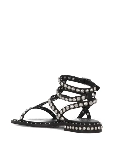 Ash Flat Sandals Three Ankle Straps Studs In Black