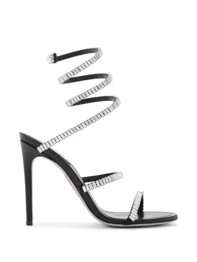 René Caovilla 105mm Cleo Leather Baguette Crystal Sandals In Black