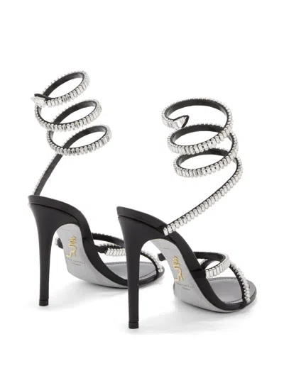 René Caovilla 105mm Cleo Leather Baguette Crystal Sandals In Black