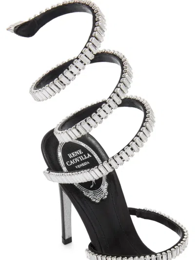 René Caovilla 105mm Cleo Leather Baguette Crystal Sandals In Black