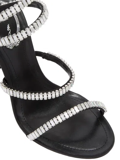 René Caovilla 105mm Cleo Leather Baguette Crystal Sandals In Black