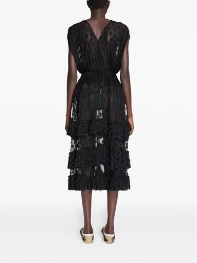 Dries Van Noten Ruffled Polka-dot Cotton-blend Mesh Midi Dress In Black