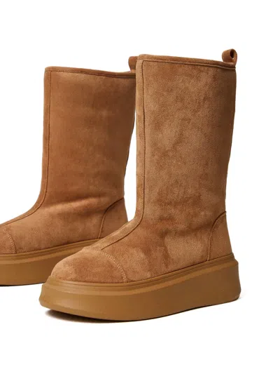 Twinset Lined Platform Boots In Brown