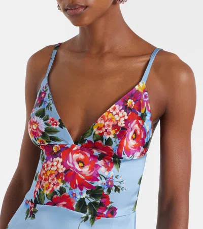 Dolce & Gabbana Floral Midi Dress Fitted Silhouette In Blue