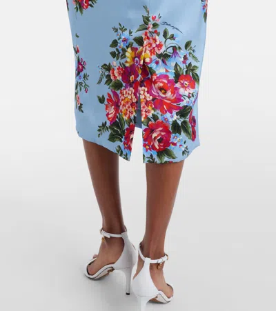 Dolce & Gabbana Floral Midi Dress Fitted Silhouette In Blue