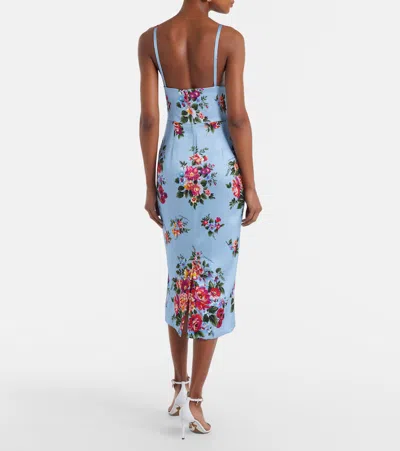 Dolce & Gabbana Floral Midi Dress Fitted Silhouette In Blue