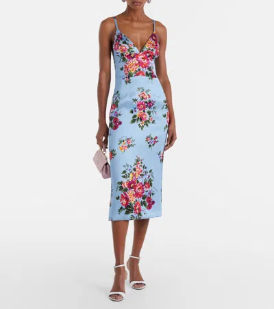 Dolce & Gabbana Floral Midi Dress Fitted Silhouette In Blue