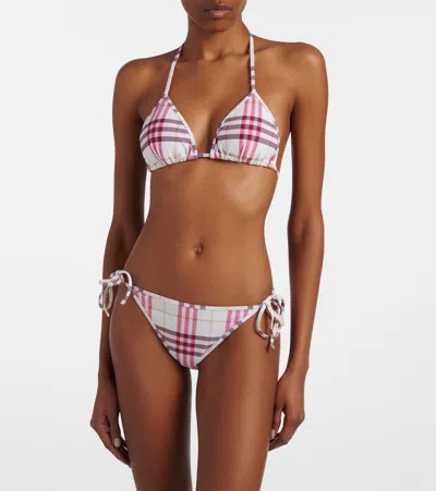Burberry Sadie Checkered Bikini Bottoms Aubergine Purple In White