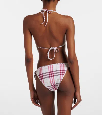 Burberry Sadie Checkered Bikini Bottoms Aubergine Purple In White