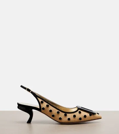 Roger Vivier 55mm Virgule Embroidered Dots Raffia And Suede Slingback Pumps In Multi