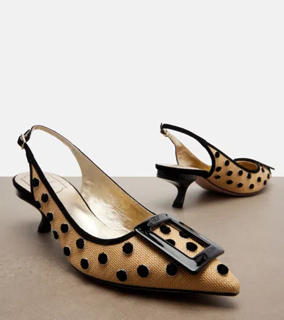 Roger Vivier 55mm Virgule Embroidered Dots Raffia And Suede Slingback Pumps In Multi