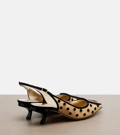 Roger Vivier 55mm Virgule Embroidered Dots Raffia And Suede Slingback Pumps In Multi
