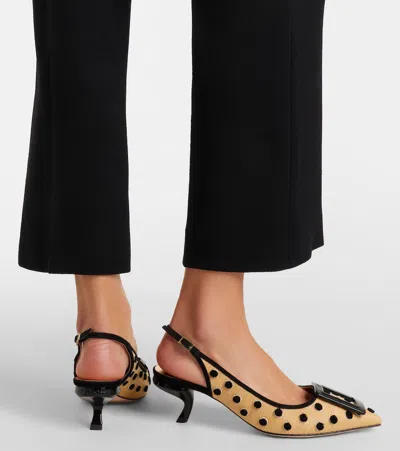 Roger Vivier 55mm Virgule Embroidered Dots Raffia And Suede Slingback Pumps In Multi