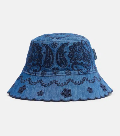 Zimmermann Paisley-embroidered Scallop-edge Bucket Hat In Blue