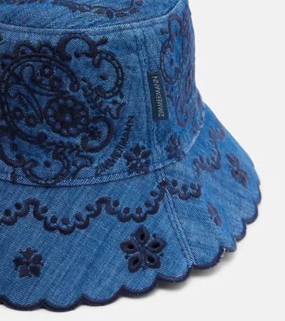 Zimmermann Paisley-embroidered Scallop-edge Bucket Hat In Blue