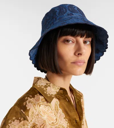 Zimmermann Paisley-embroidered Scallop-edge Bucket Hat In Blue