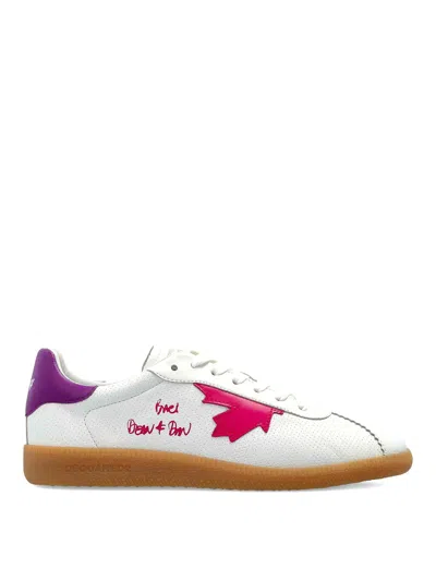 Dsquared2 White Low-top Nappa Purple Accent Sneakers In Animal Print