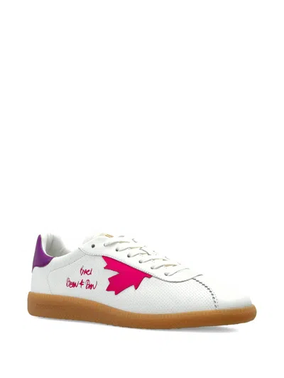 Dsquared2 White Low-top Nappa Purple Accent Sneakers In Animal Print