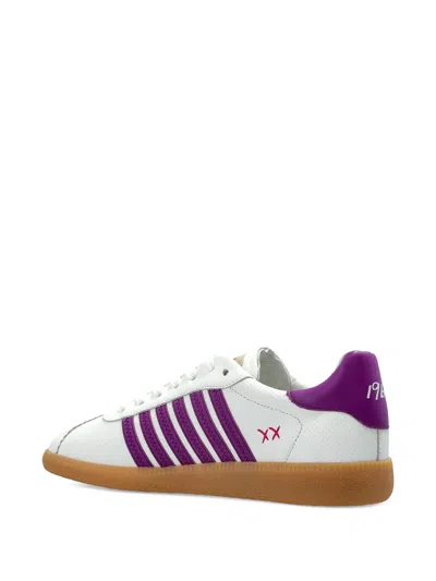 Dsquared2 White Low-top Nappa Purple Accent Sneakers In Animal Print