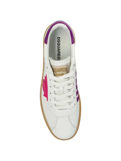 Dsquared2 White Low-top Nappa Purple Accent Sneakers In Animal Print