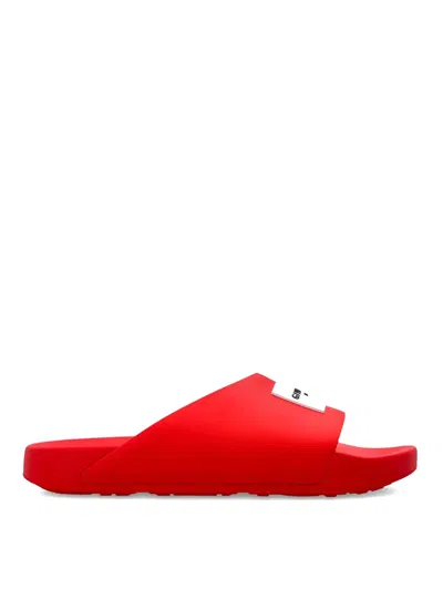 Givenchy Red Polyurethane Label Slide Flat Sandal In Red