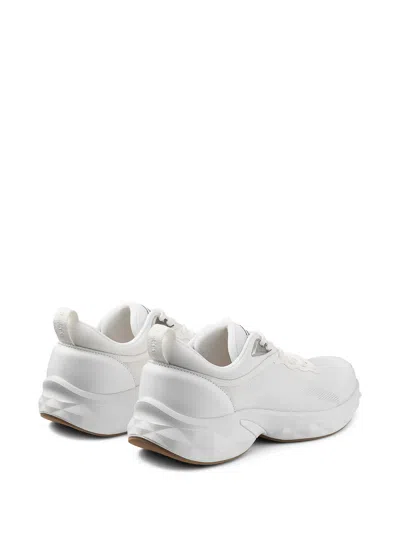 Jimmy Choo Diamond Run Leather Mesh Sneakers Pull Tab In White