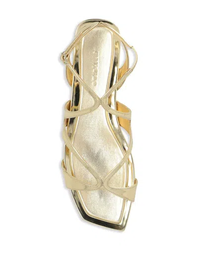 Jimmy Choo Ayla Metallic Leather Flat Sandals In Gold