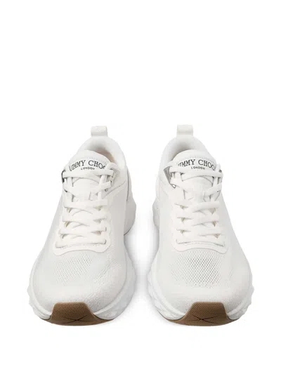 Jimmy Choo Diamond Run Leather Mesh Sneakers Pull Tab In White