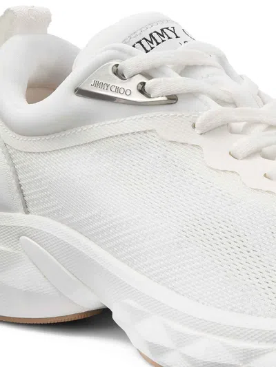 Jimmy Choo Diamond Run Leather Mesh Sneakers Pull Tab In White