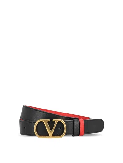 Valentino Designer Leather Belt Reversible Adjustable Length In Black