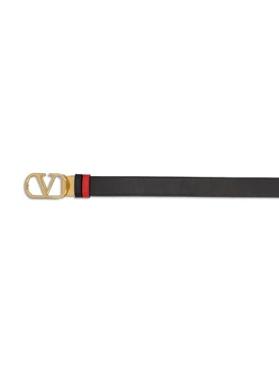 Valentino Designer Leather Belt Reversible Adjustable Length In Black