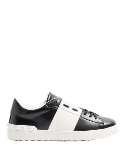 Valentino Garavani Open Leather Sneakers With Contrast Band And Stud Details Shoes In Black