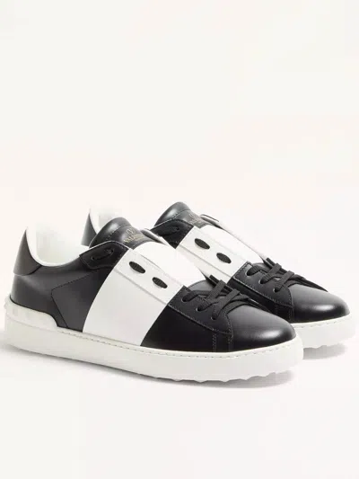 Valentino Garavani Open Leather Sneakers With Contrast Band And Stud Details Shoes In Black