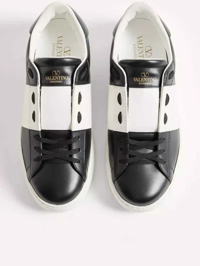 Valentino Garavani Open Leather Sneakers With Contrast Band And Stud Details Shoes In Black
