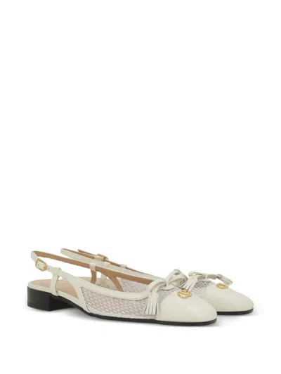Valentino Garavani Valet Du Roi Tasseled Leather And Mesh Slingback Ballet Flats In White