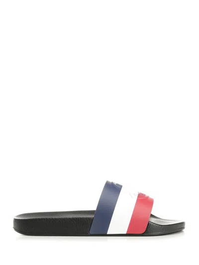 Moncler Basile Logo-embossed Striped Rubber Slides In Multi