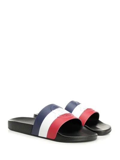 Moncler Basile Logo-embossed Striped Rubber Slides In Multi