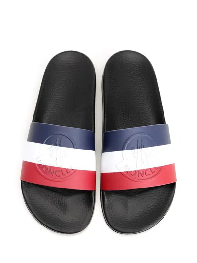 Moncler Basile Logo-embossed Striped Rubber Slides In Multi