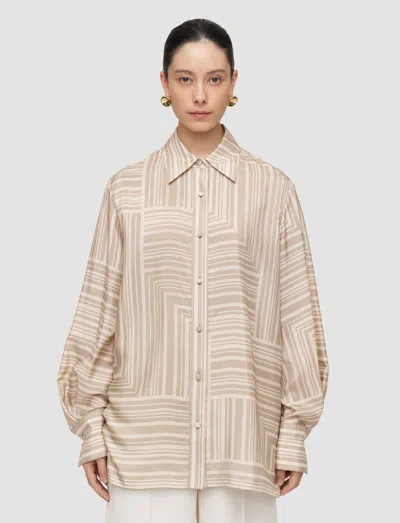 Joseph Womens Sand Dark Powder Atlan Grid-print Silk Shirt In Brown