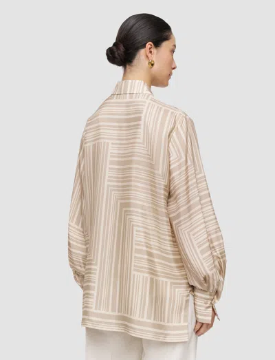 Joseph Womens Sand Dark Powder Atlan Grid-print Silk Shirt In Brown