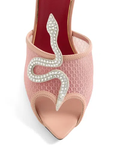 Valentino Garavani 105mm Embellished Snake Leather Mesh Mule Pumps In Pink
