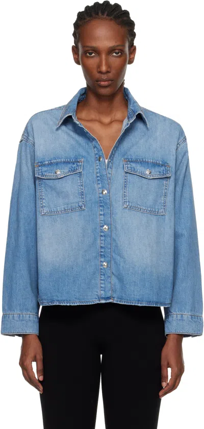 Anine Bing Womens Baltic Blue Paxton Oversized Denim Shirt