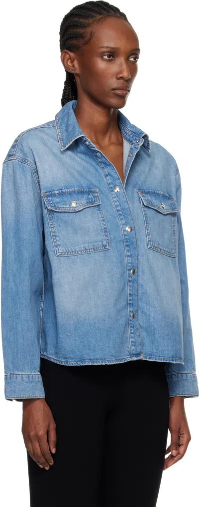 Anine Bing Womens Baltic Blue Paxton Oversized Denim Shirt