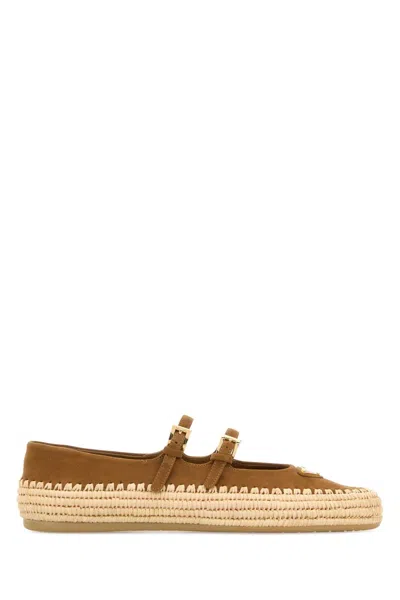 Prada Suede Double Mary Jane Strap Espadrilles In Brown