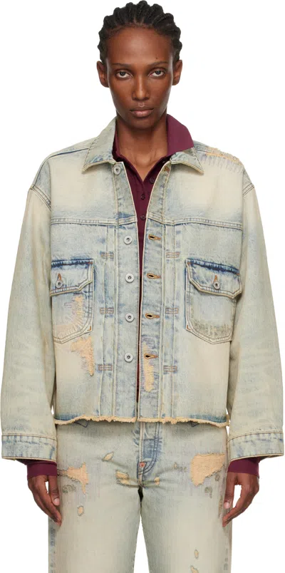 Kenzo Distressed-frayed Denim Jacket In Blue
