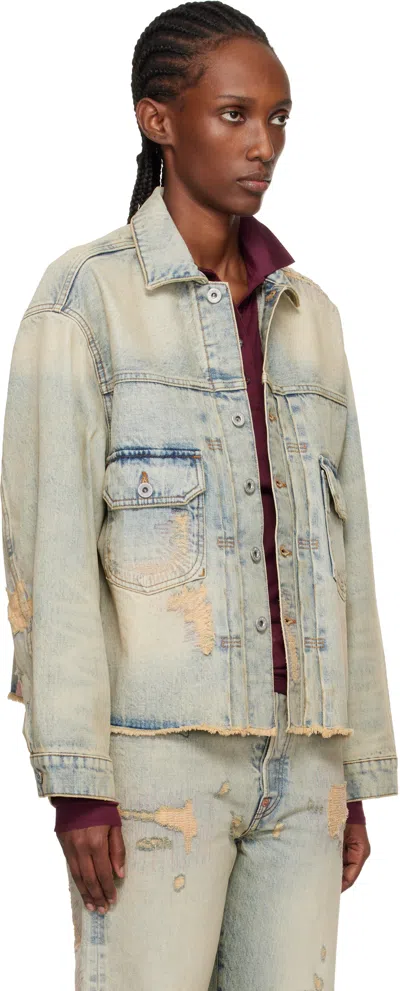 Kenzo Distressed-frayed Denim Jacket In Blue