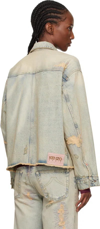 Kenzo Distressed-frayed Denim Jacket In Blue