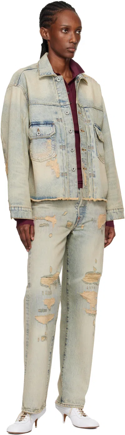 Kenzo Distressed-frayed Denim Jacket In Blue