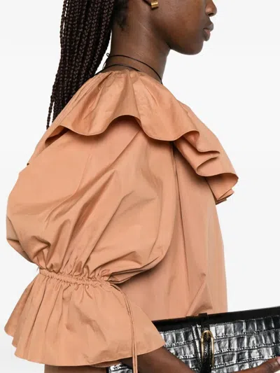 Chloé Ruffled Cotton Blouse With Drawstring Cuffs For Women In Orange
